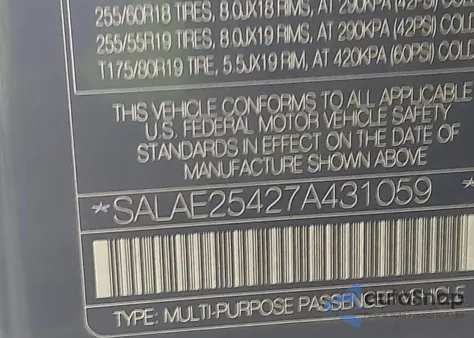 2007 Land Rover Lr3 V8 Se from USA, damaged, VIN SALAE25427A431059